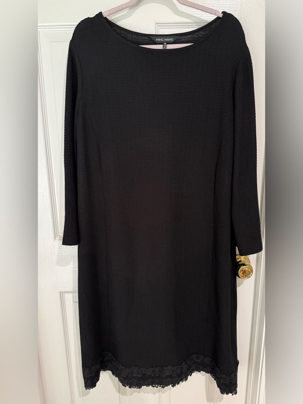Ming Wang Black Long Sleeve A-Line Dress with Lace Hem